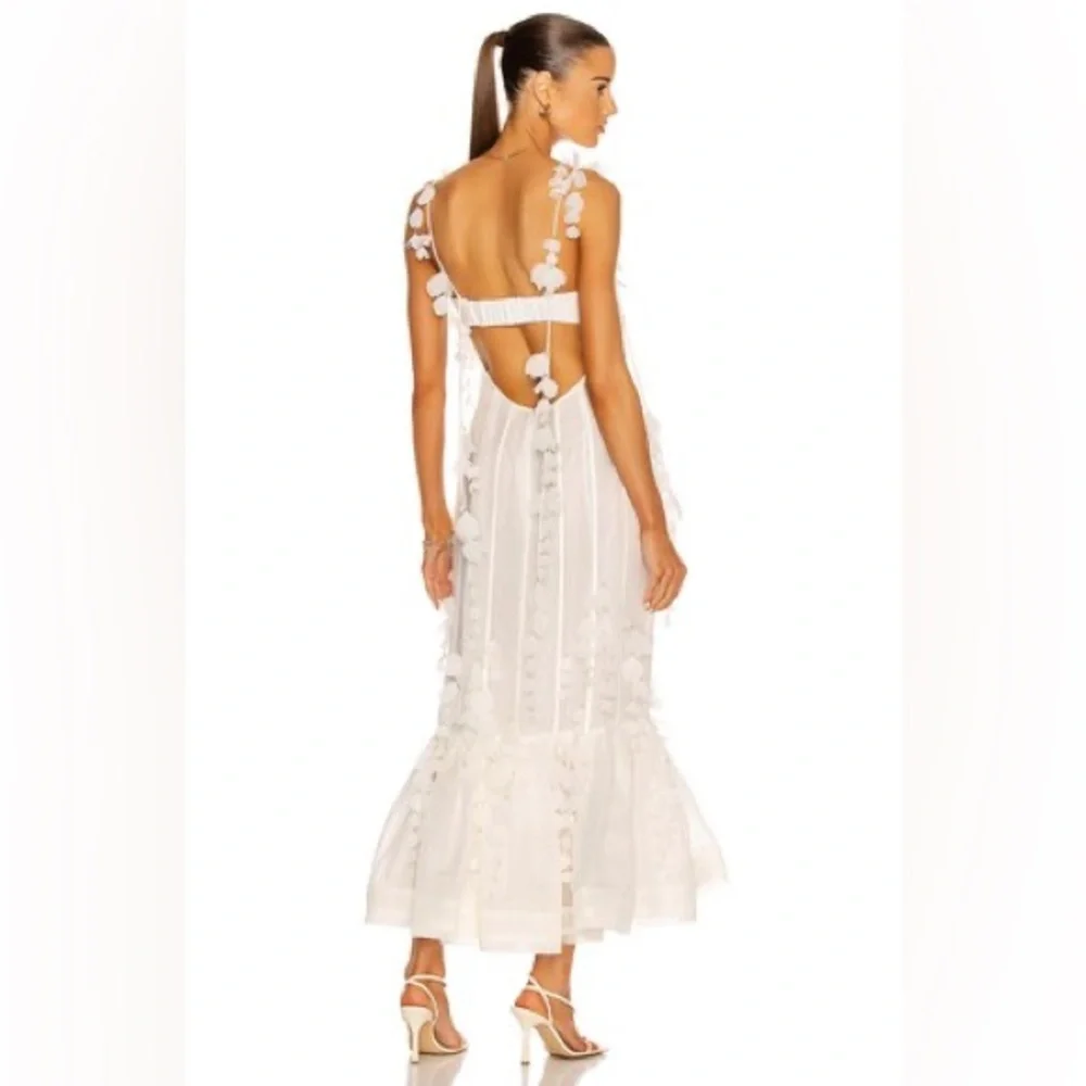 NWT ZIMMERMANN Petal Appliqué Linen Silk Corset Gown White Midi Dress Size 1 - Picture 3 of 16